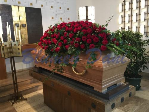 Sargdecke ca. 150 cm rot Rosen 